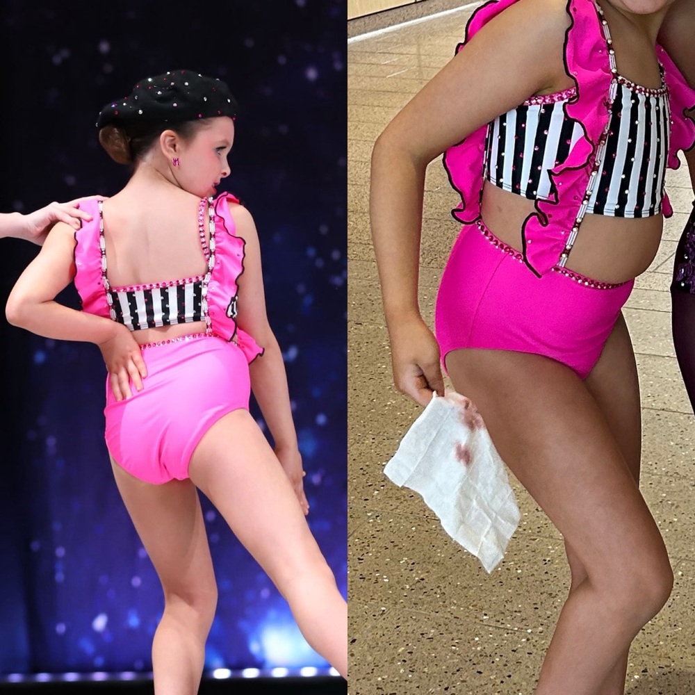 Vibrant Pink and Black Kids Dance Costume